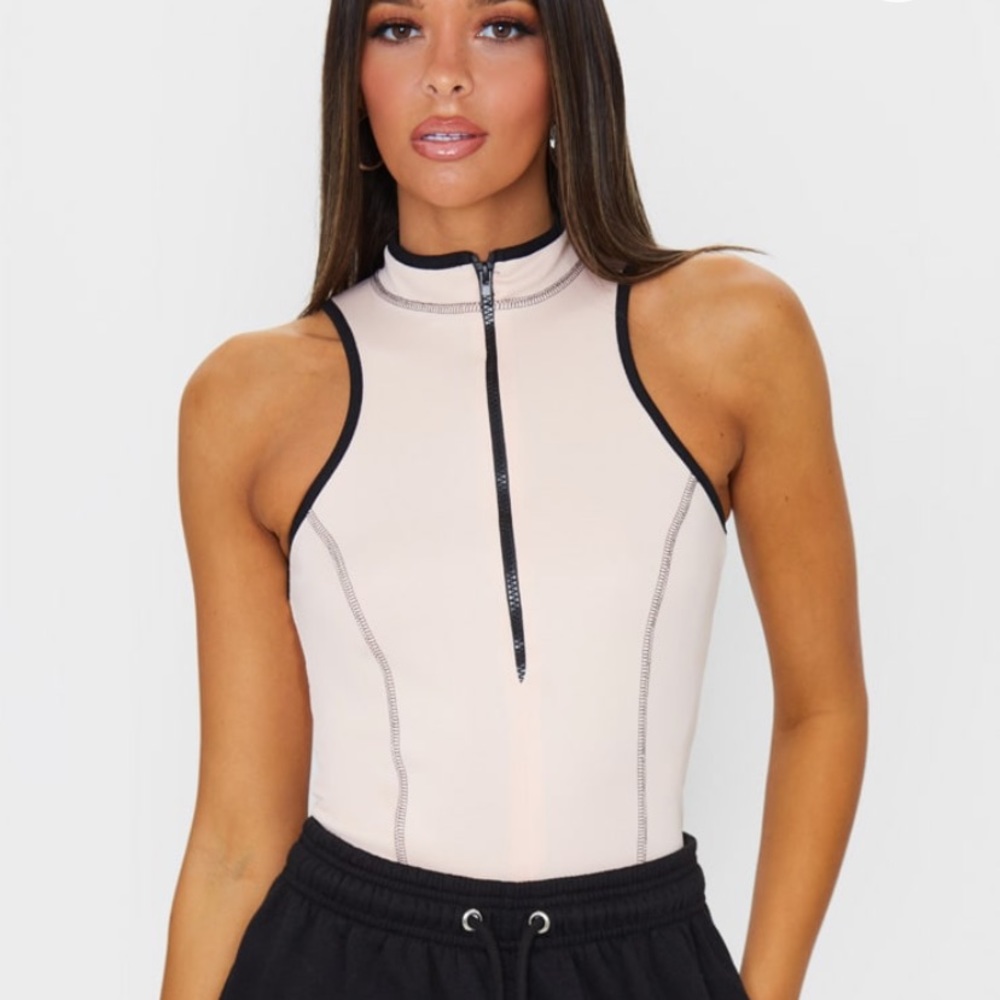 Nude Scuba Binding Detail Zip Front Long Top